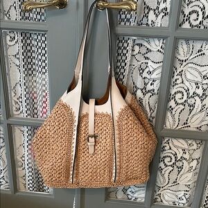 Patricia Nash Woven Tote in Tan and Cream